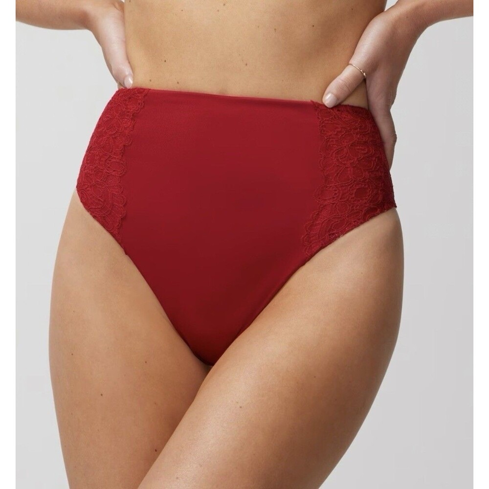 Soma Thong Underwear, Vanishing Tummy Retro Thong Panty With Lace in Red XXL